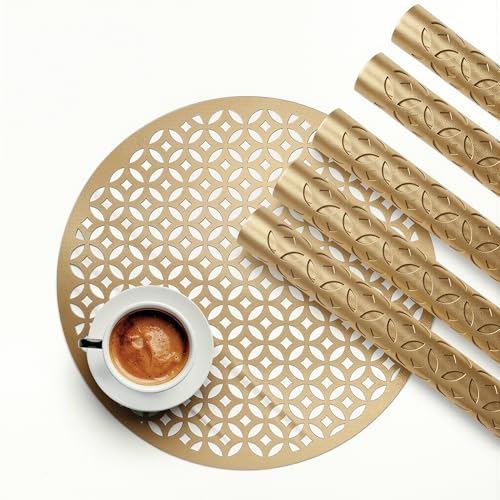 Image of Kuber Industries Leather Round Table Mats Set of 6 | Reusable and Washable Dining Table Mat for Party, Wedding and Family Functions | Golden
