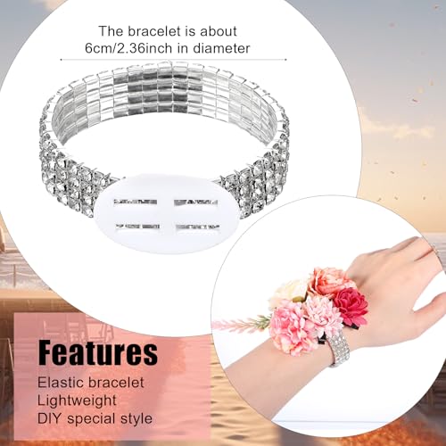 12 Pack Corsage Bracelet Wrist Corsage Rhinestone Elastic Wrist Rhinestone Bracelet DIY Accessories for Wedding Decor Prom Ceremony Anniversary Bridal Shower(Silver)2
