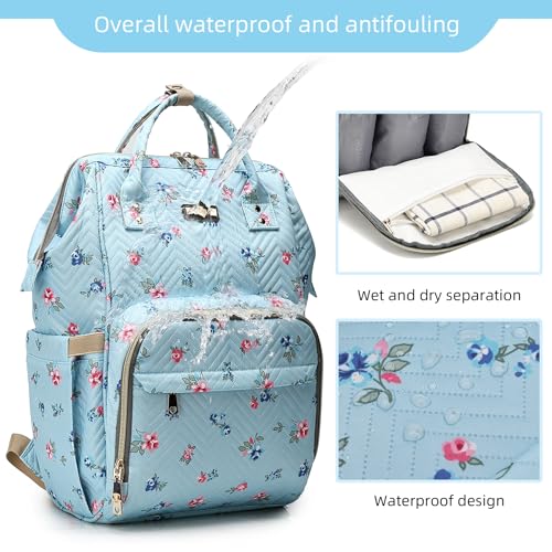 Image of GAIVP Diaper Bag Backpack, Diaper Bags for Baby Girls Boys, Baby Bags for Moms Dads, Nappy Changing Bag with Insulated Pockets,Multi-functional Waterproof Backpack with Stroller straps-Blue Flowers