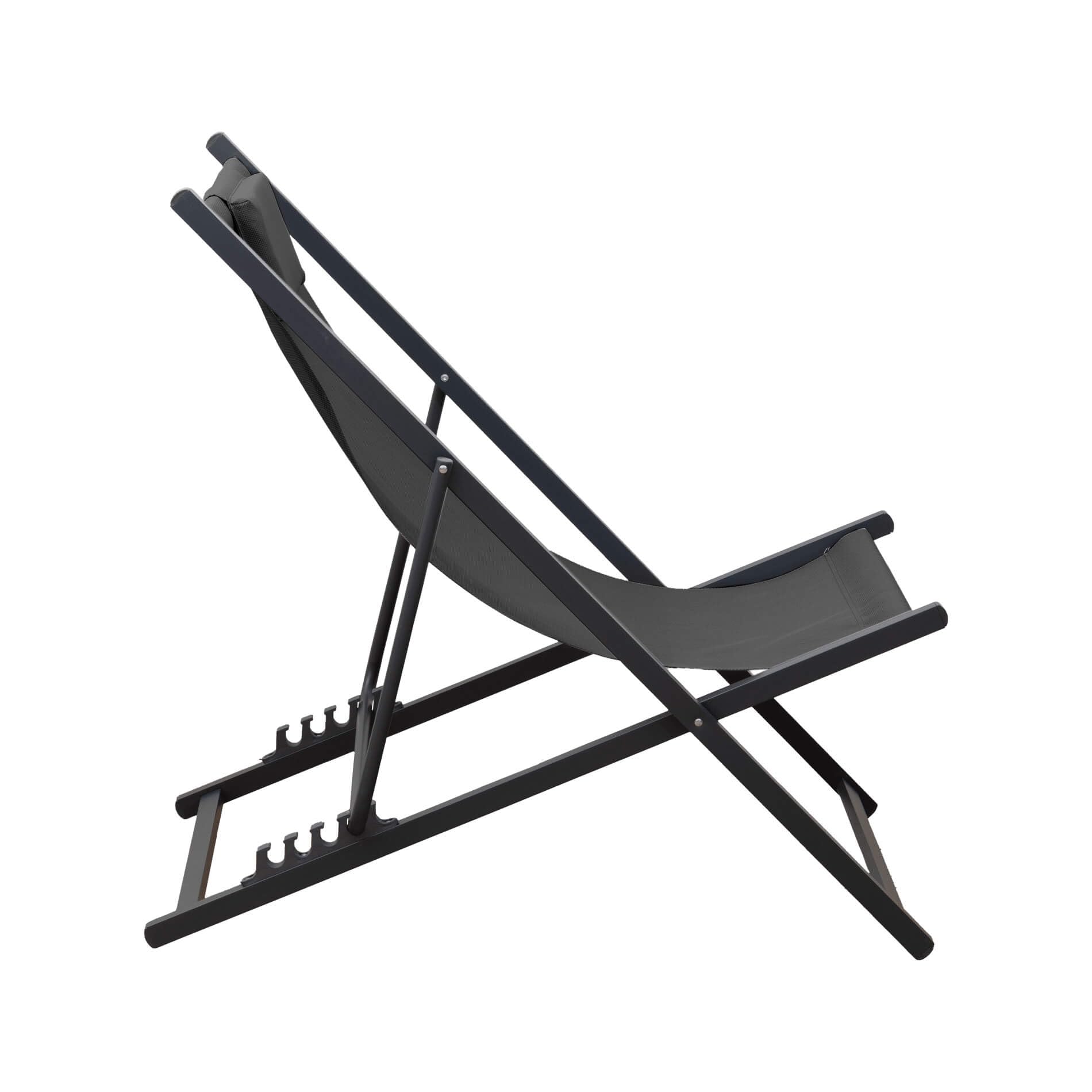 Rebecca Mobili Tumbona plegable, silla de playa, gris oscuro, aluminio y poliéster, respaldo reclinable, ahorra espacio, silla de exterior – Medidas HxLxP: 93 x 58 x 92 cm – Art. RE7147
