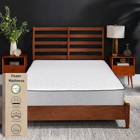 Greaton, 10-Inch Medium Firm High Density Foam Mattress, Comfortable Mattress for Cooler Sleep, Supportive & Pressure Relief, Full XL, White Cover