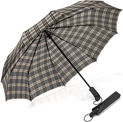 Preisvergleich Produktbild Regenschirm Taschenschirme 10 Ribben, Bulliant Regenschirm Leicht Kompakt Windsicher Auf-Zu-Automatik,Teflon-Beschichtung Mit Trockenbeutel
