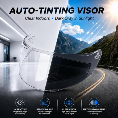 Image of PSLER Photochromic Helmet Visor for K3 (E2206),Only for S /M /L Size | Only for S /M /L K3 Helmet Size,Impact-Resistant ,UV400 Protection, Motorcycle Tinted Face Shield for K3 DOT(E2206) Replacement