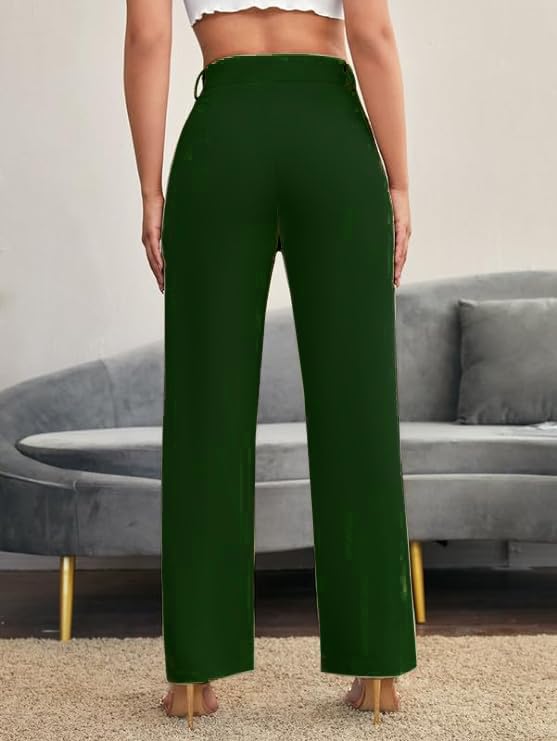Image of Women's Poly Cotton Trousers Pants Relaxed Fit Boot Cut Ribbed Bell Bottom Trousers for Women