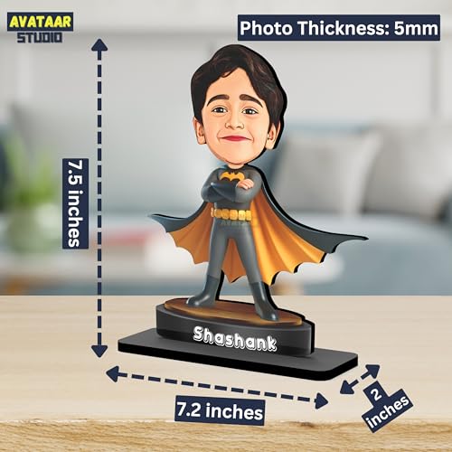 Image of Personalized Gift for Kids, Friends Character Caricature Photo Frame Unique Design Customized Gift for Children, Return Gift Idea (BATMAN, 7 INCHES)