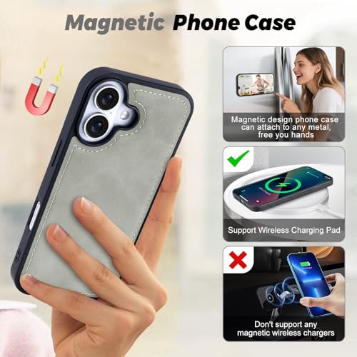 TwoHead Wallet Case Compatible with iPhone 17,Detachable,Magnetic,11 Cards Holder,PU Leather All-Round Protective Phone Case with Change Pocket(6.3 in,Gray) by TwoHead - Used condition - Image 5