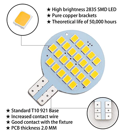 Grv T10 Led Bulb 921 194 24-2835 Smd Super Bright Lighting Lamp Ac/Dc 12V -24V For Rv Boat Lights Warm White Pack Of 10 #TOP4
