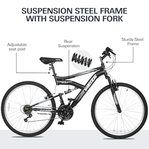 Image of WEIZE Mountain Bike, 24 26 27.5 inch Outdoor Cycling Bike,18-Speed /High-Carbon Steel /Dual Full Suspension, Adjustable Ergonomic Seat for Men Women Adult, MTB Bicycle with Suspension Fork