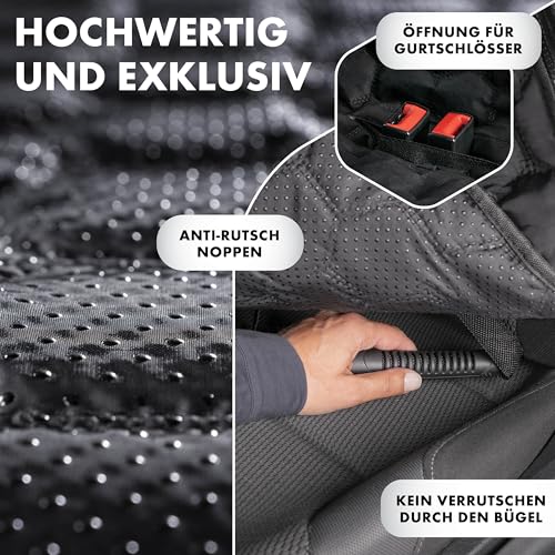 Walser Premium Auto Hundedecke Rocky, 100% wasserdichte Rücksitz Autoschondecke inkl. Seitenschutz und Sichtfenster, Rückbank Autodecke ideal für Reise & Transport mit kleinen und großen Hunden