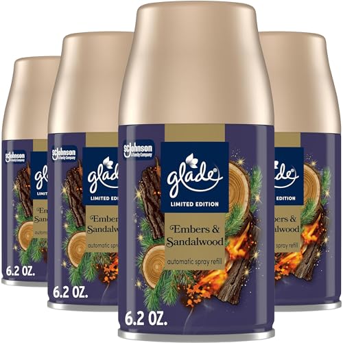 Glade Automatic Spray Refill Embers & Sandalwood 4 Pack Scented Air Freshener for Home and Bathroom 6.2 Oz