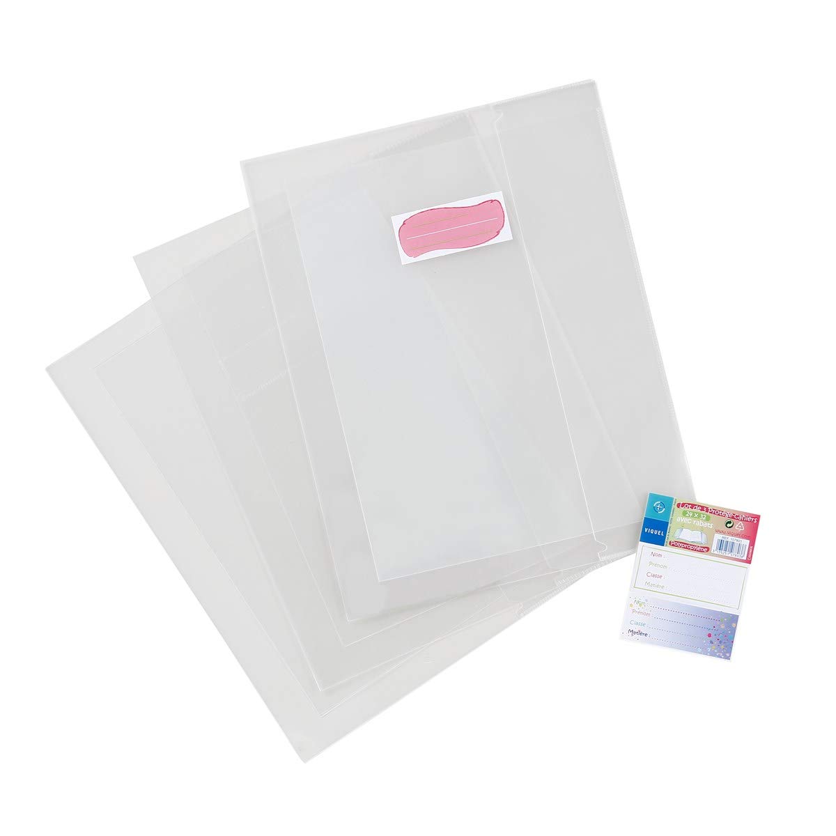 Viquel - Lot de 9 Protèges Cahiers 24X32 Transparents avec Rabats et Étiquette