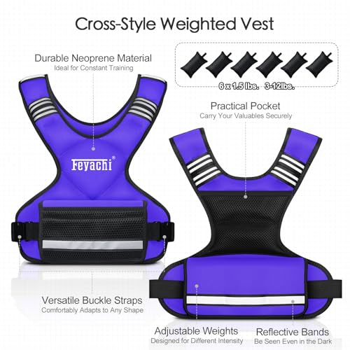 Image of Feyachi Adjustable Weighted Vest - 3-12 lbs /12-20 lbs /20-32 lbs X Type Weight Vest with Reflective Stripe Ideal for Running Workout and Training