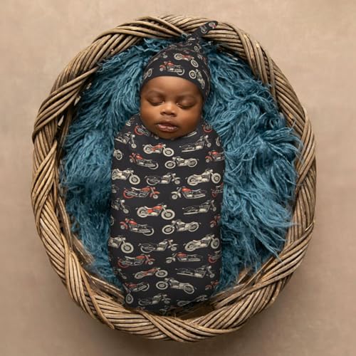 Image of Motorcycles On Black Background Newborn Swaddle Blankets Hat Sets Soft Baby Receiving Blanket Swaddle Sack for Baby Shower Infant Boy Girl Gift