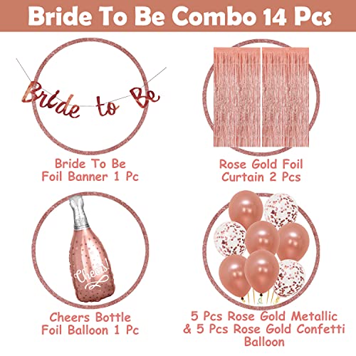 Image of Party Propz Bride to Be Decoration Set Combo - Huge 14 Pcs, Rose Gold Bridal Shower Decorations Kit | Bachelorette Party Decorations Items | Bride to Be Banner (Cardstock) | Rose Gold Foil Curtains