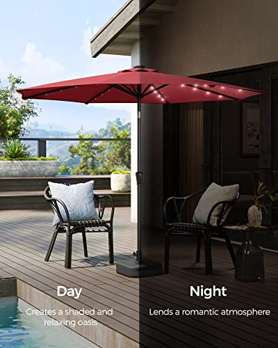 SONGMICS 9 ft Solar Patio Umbrella, 32 LED Lights, Lighted Table Outdoor Umbrella, UPF 50+, 30° Dual-Tilt System, for Garden Balcony Patio Backyard Market, Without Base, Red UGPU11 image 3