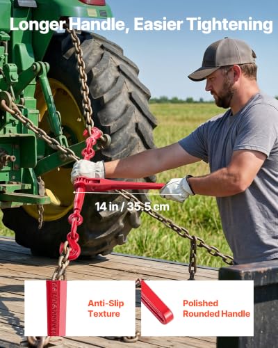 Image of VEVOR 9215LBS 3 /8 inch - 1 /2 inch Ratchet Binders 9,215 LBS Secure Working Load, G70 Hooks and Adjustable Length, for Grade 70-80 Chains, Tie Down, Hauling, Towing, 2-Pack, Red