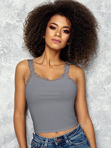 Hicarer 6 Pieces Lace Camisole Tank Tops Lace Trim Camisole Straps Womens Cami Undershirt Ribbed Tank Tops for Women2