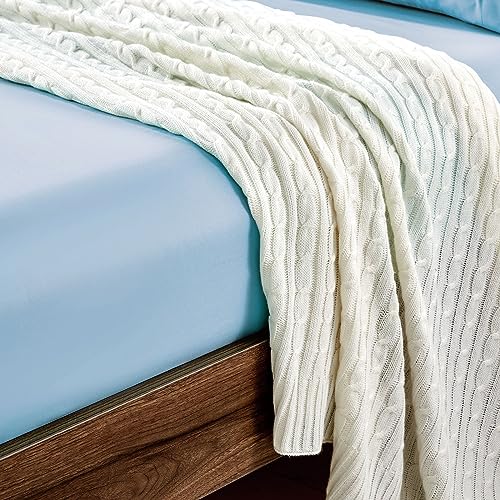FreshCulture Full Fitted Sheets, Bulk Pack of 6, Deep Pocket, Soft Microfiber Bottom Sheets for Home, Salons, Hotels, Full Size Fitted Sheets Only (Light Blue)
