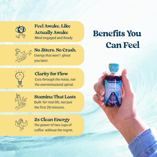 Image of balaveda Wild Awake Organic 2x Energy Shot, Blueberry Vanilla, 12 Pack | 180mg Clean Caffeine with Cordyceps, Eleuthero, L-Theanine + Vitamin B12, 2 fl oz Glass Bottles, USDA Organic