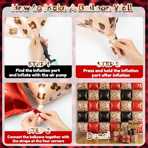 Image of Xqumoi Cheetah Print Square Foil Balloons Wall Backdrop - 36pcs Mixed Color Leopard Print Balloon Kit, Party Decor for Birthday, Bachelorette, Wild Theme Party Photo Booth Backdrop (Red & Black)