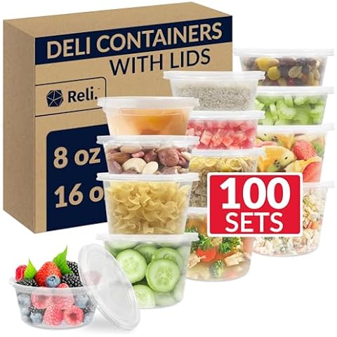 Reli. Deli Containers with Lids (100 Sets Total) Cover