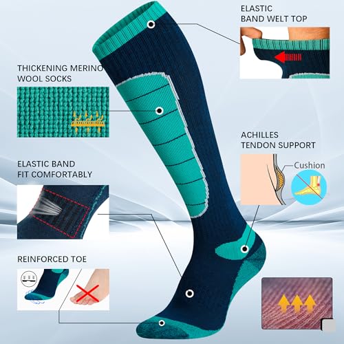 Image of Hylaea Merino Wool Ski Socks, Cold Weather Socks for Snowboarding, Snow, Winter, Thermal Knee-high Warm Socks, Hunting