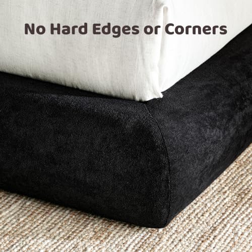 Image of RECCI AirFrame Half-Moon Upholstered Twin Platform Bed Frame | Velvet Curved Arched Base, 6-Inch Thickness Headboard, 5 Inch Fully Round Cushioned Foam, No Box Spring Needed, Easy Assembly