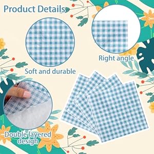 FLOWERCAT 100-Count 2-Ply Blue Checkered Cocktail Napkins Gingham - Blue and White Checkered Napkins Disposable Premium Quality - 5" x 5" Blue Paper Napkins for Easter Party,Bar,Weddings FLOWERCAT 100 Count 2 Ply Blue Checkered Cocktail Napkins Gingham Blue and White Checkered Napkins Disposable Premium Quality 5 x 5 Blue Paper Napkins for Easter PartyBarWeddings
