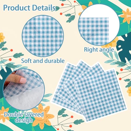 FLOWERCAT-100-Count-2-Ply-Blue-Checkered-Cocktail-Napkins-Gingham-Blue-and-White-Checkered-Napkins-Disposable-Premium-Quality-5-x-5-Blue-Paper-Napkins-for-Easter-PartyBarWeddings FLOWERCAT 100 Count 2 Ply Blue Checkered Cocktail Napkins Gingham Blue and White Checkered Napkins Disposable Premium Quality 5 x 5 Blue Paper Napkins for Easter PartyBarWeddings