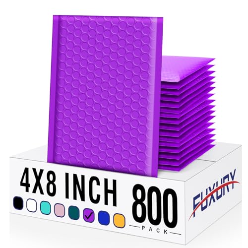 Image of Fuxury Bubble Mailers 4x8 inch Purple 800Pack Padded Envelopes Usable Size 4x7 inch