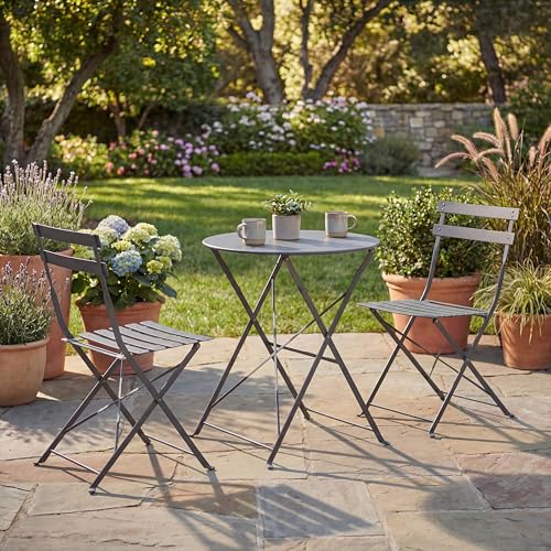 Garden Vida Porto 2 Seater Metal Folding 3 pcs Bistro Set For Garden Patio And Balcony (Dark Grey)