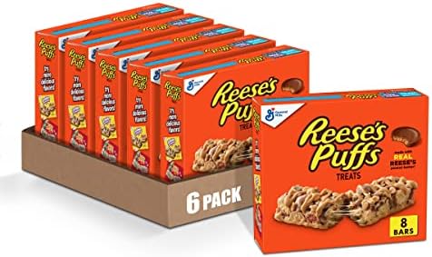 Reese's Puffs Breakfast Cereal Treat Bars, Peanut Butter & Cocoa, 8 ct (Pack of 6)