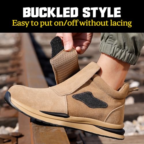 Image of GLANOUDUN Steel Toe Boots for Men, Welding Work Boots with Puncture-Resistant Midsole, High Top Hook and Loop Safety Footwear for Welding Workshop Construction Warehouse Factory