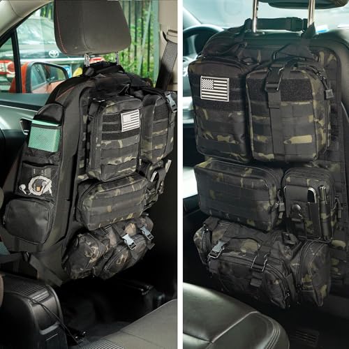 Tactical Car Seat Back Organizer Tactical Molle Seat Back Organizer with 6 Detachable Molle Pouch Universal Fits for Car Truck Jeep Vehicle
