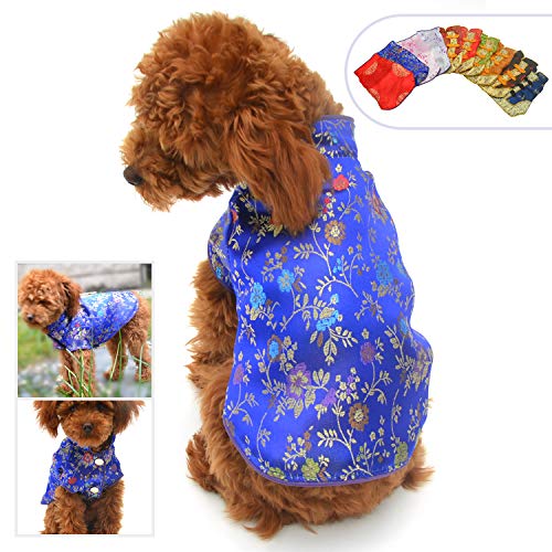 lovelonglong 2019 Dog Costumes Cheongsam Qipao Dresses for Small Dogs Pet Tang Dynasty Costume for Pomeranian Papillon S Blue