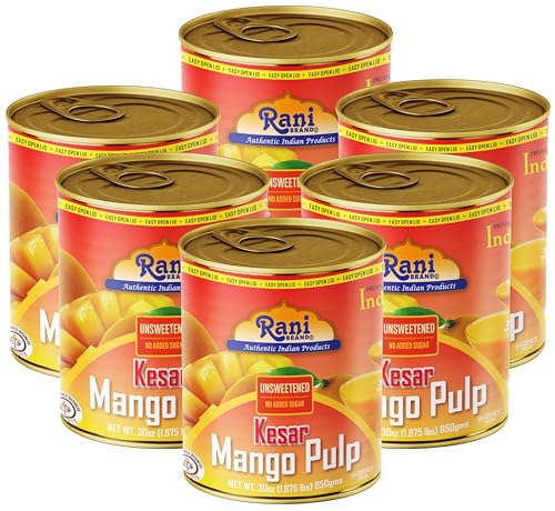 Rani Mango Pulp Puree (Makes Mango Lassi Shakes) Kesar Unsweetened 30oz (1.875lbs) 850g Pack of 6 ~ Kosher | All Natural | NON-GMO | Vegan | No colors | Gluten Friendly | Indian Origin