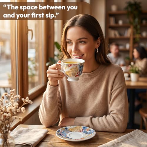 Image of UPC Premium Bone China Cup & Saucer Set (6 Pieces) | Elegant Solid Color Tea Coffee Cups | Lightweight, Durable & Glossy Finish | Ideal for Home, Office & Gifting