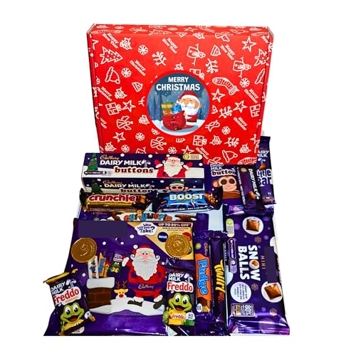 Stevie's Gifts - Cadbury Christmas Chocolate Medium Selection Gift Box, Festive Holiday Treat Assortment with Dairy Milk Buttons, Snowballs Bar, Coins & Selection Pack