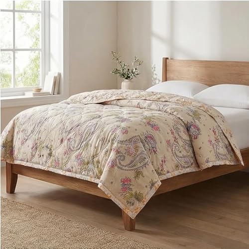Image of Summer Blanket 100% Cotton Reversible Ac Comforter and Cooling | Classic Printed Design | Quilt | Dohar Single /Double Bed Quilt Ideal for Gifting (Cream Color Carry Floral Desing, Double)