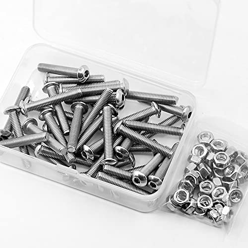 (40 sets) M5-0.8 x 20 mm Hex Socket Screws and Nuts Set 304 Stainless Steel 18-8 Round Head Screws, Silver, M5 x 20mm - Image 3