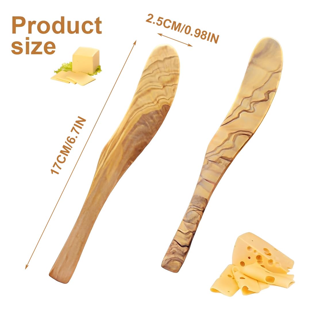 GXGM 2 Pcs Cortador de Mantequilla de Madera,Cuchillos de Madera para Untar Queso,Multifunción,Cuchillos de Mesa de Madera,Queso Untar,Adecuado para Untar Mantequilla,Mantequilla de Cacahuete