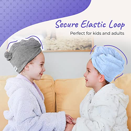 Turbie Twist Microfiber Hair Towel Wrap For Women And Men | 2 Pack | Bathroom Essential Accessories | Quick Dry Hair Turban For Drying Curly, Long & Thick Hair (Grey, Blue) #TOP4