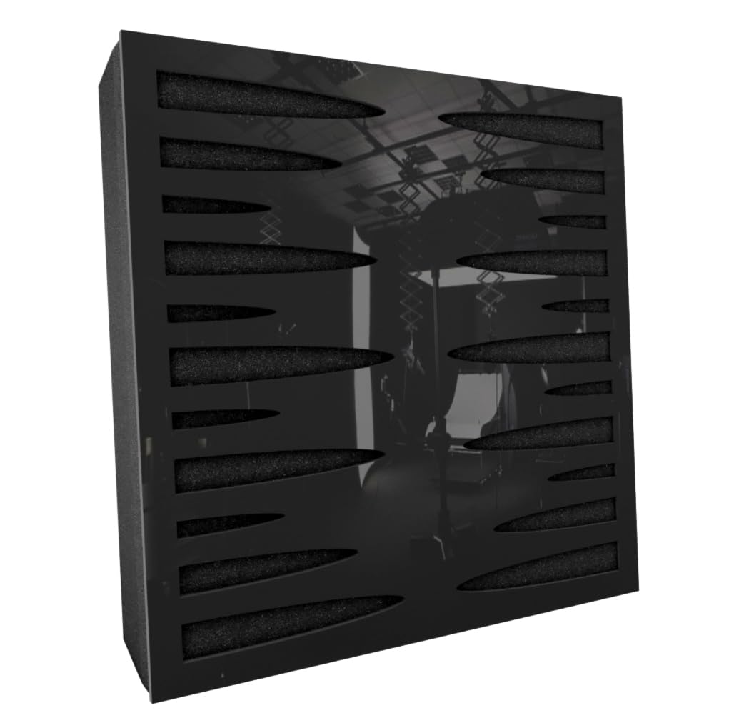 Paquete de 2 paneles acústicos difusos de absorción de sonido, 50 x 50 x 5 cm, absorción, difusión, reflexión, insonorización, plástico perforado: [x2 P34 | plástico negro brillante]
