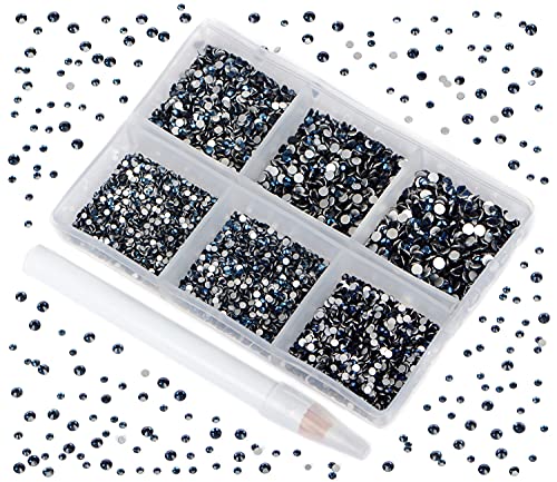 Image of 7200pcs Nail Rhinestones Non-Magnetic Round Glue Flat Glass Nail Art Rhinestones for Jewelry Making with a Pen (6 Sizes 7200pcs, Montana)