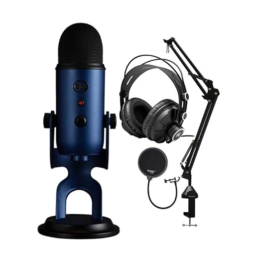 Blue Microphones Yeti USB Microphone (Midnight Blue) Bundle with Headphones and Desktop Boom Arm (4 Items)