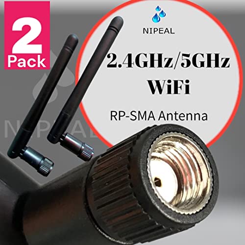 (2-Pack) Dual Band WiFi 2.4GHz 5GHz 5.8GHz 3dBi MIMO RP-SMA Male Antenna for WiFi Router Wireless Network Card USB Adapter- Security IP Camera Video Surveillance Monitor