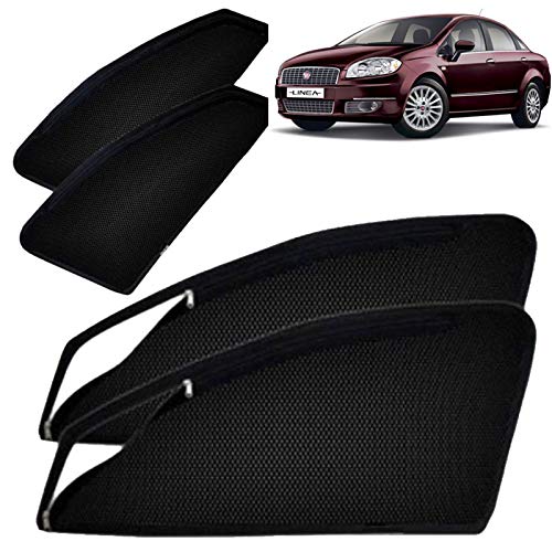 Image of Autofact Magnetic Car Sunshades Compatible with Fiat Linea (Set of 4) - Easy Installation, UV Protection, Keeps Car Cool (Front 2 with Zippers for Easy Access, Rear 2 Without Zippers)