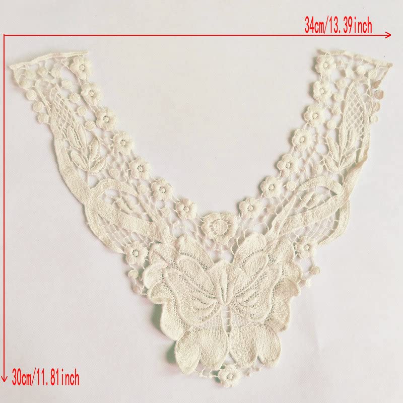 2 Pcs Fabric Flower Lace Sewing Applique Lace Collar Neckline Collar Applique DIY Craft Neckline Sewing Accessories (Beige)