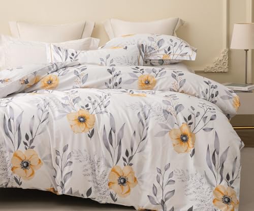Image of SLEEPBELLA Queen Size Duvet Cover Set with Button Closure - Black and Yellow Botanical Luxury Bedding for a Comfortable Sleeping