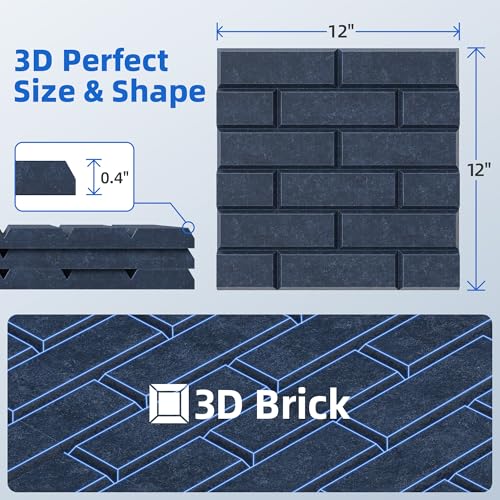 Image of 12 Pack Acoustic Panels with Self Adhesive, 12 inch X 12 inch X 0.4 inch High Density Sound Proof Foam Panels for Walls, Soundproof Wall Panel, Brick Sound Absorbing Panel for Home Studio Office Decor Navy Blue